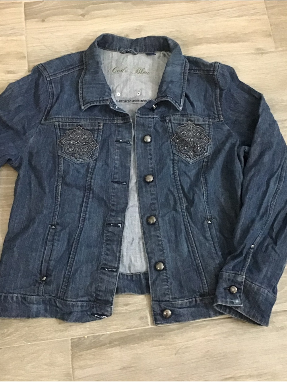 Code Bleu Faded Blue Denim Jacket with Script Lining
